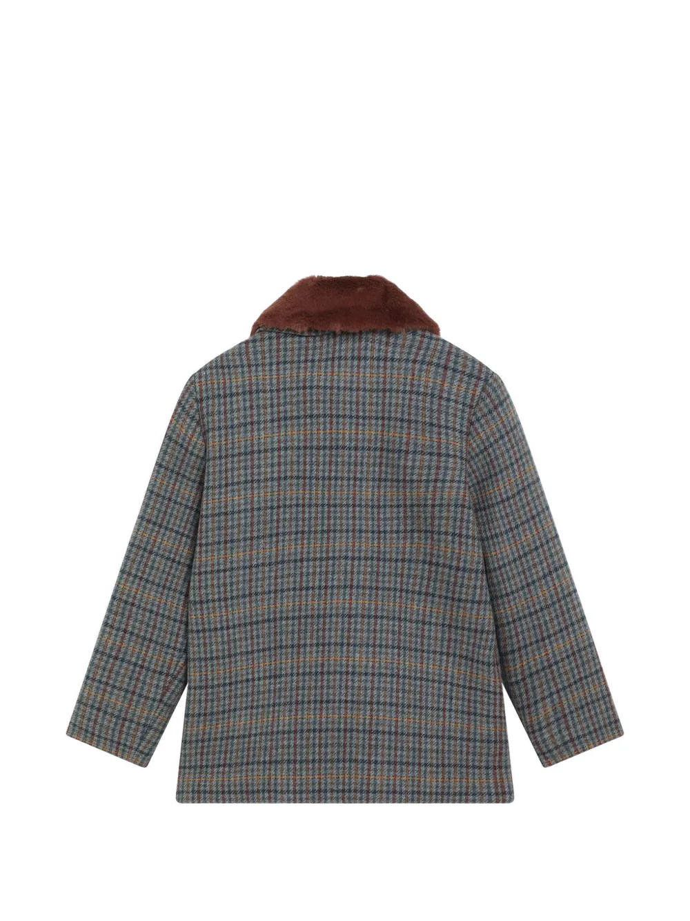 Bonpoint check faux-fur collar coat Grijs