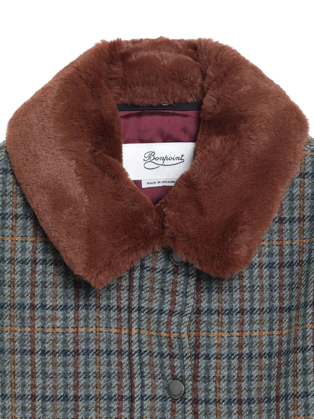Bonpoint check faux-fur collar coat Grijs
