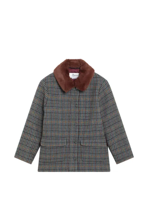 Bonpoint check faux-fur collar coat
