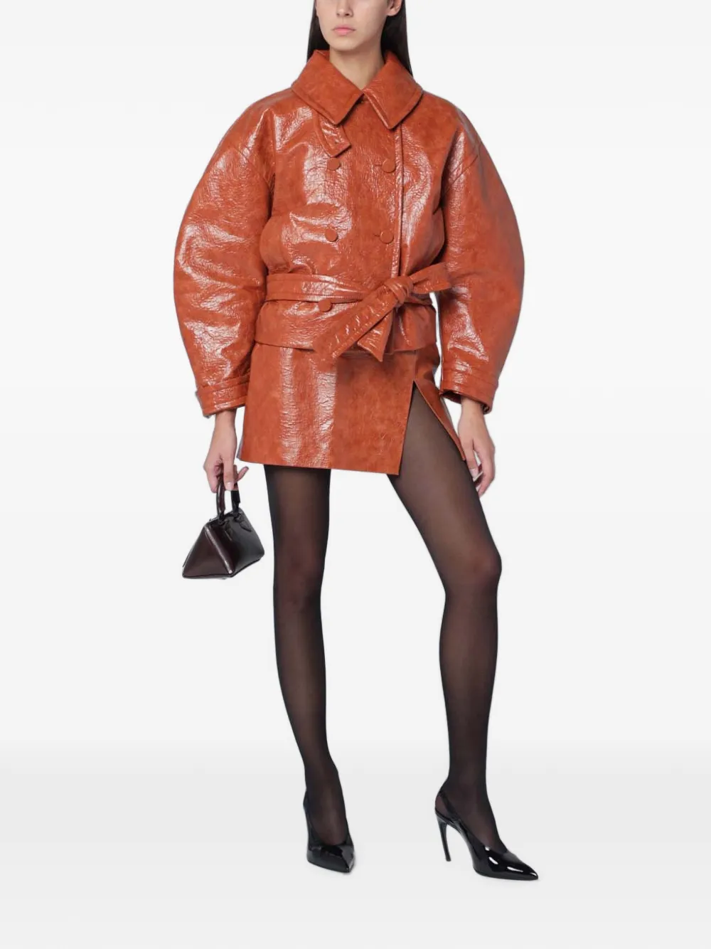 THE ANDAMANE crinkled-effect side-slit mini skirt Bruin