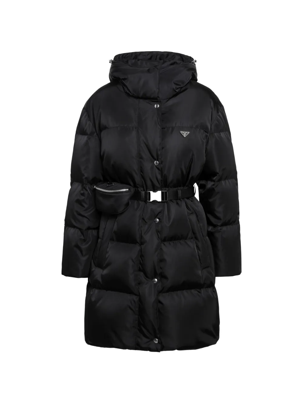 Prada Re-Nylon belted hooded puffer coat - Noir