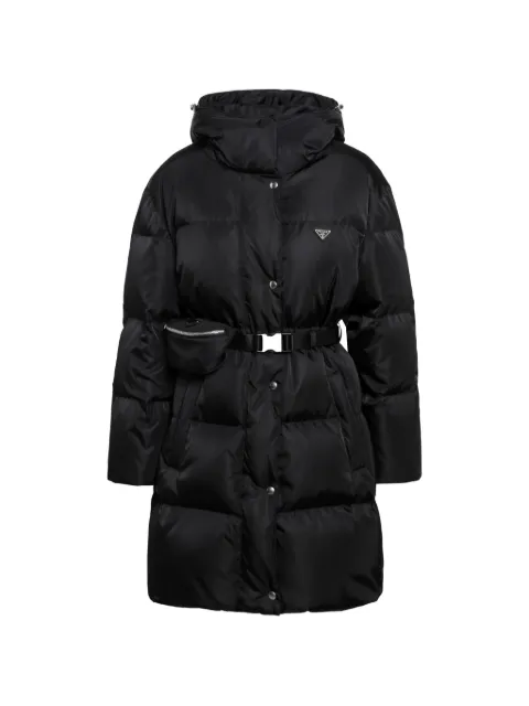 Prada Re-Nylon belted hooded puffer coat