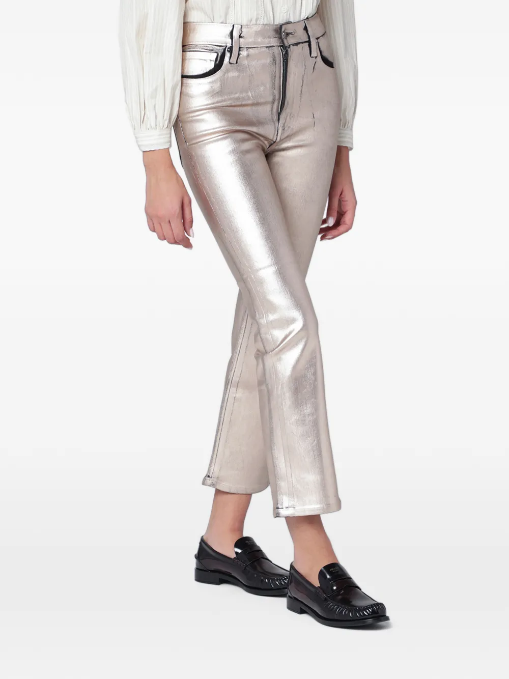 FRAME metallic-effect cropped trousers Grijs
