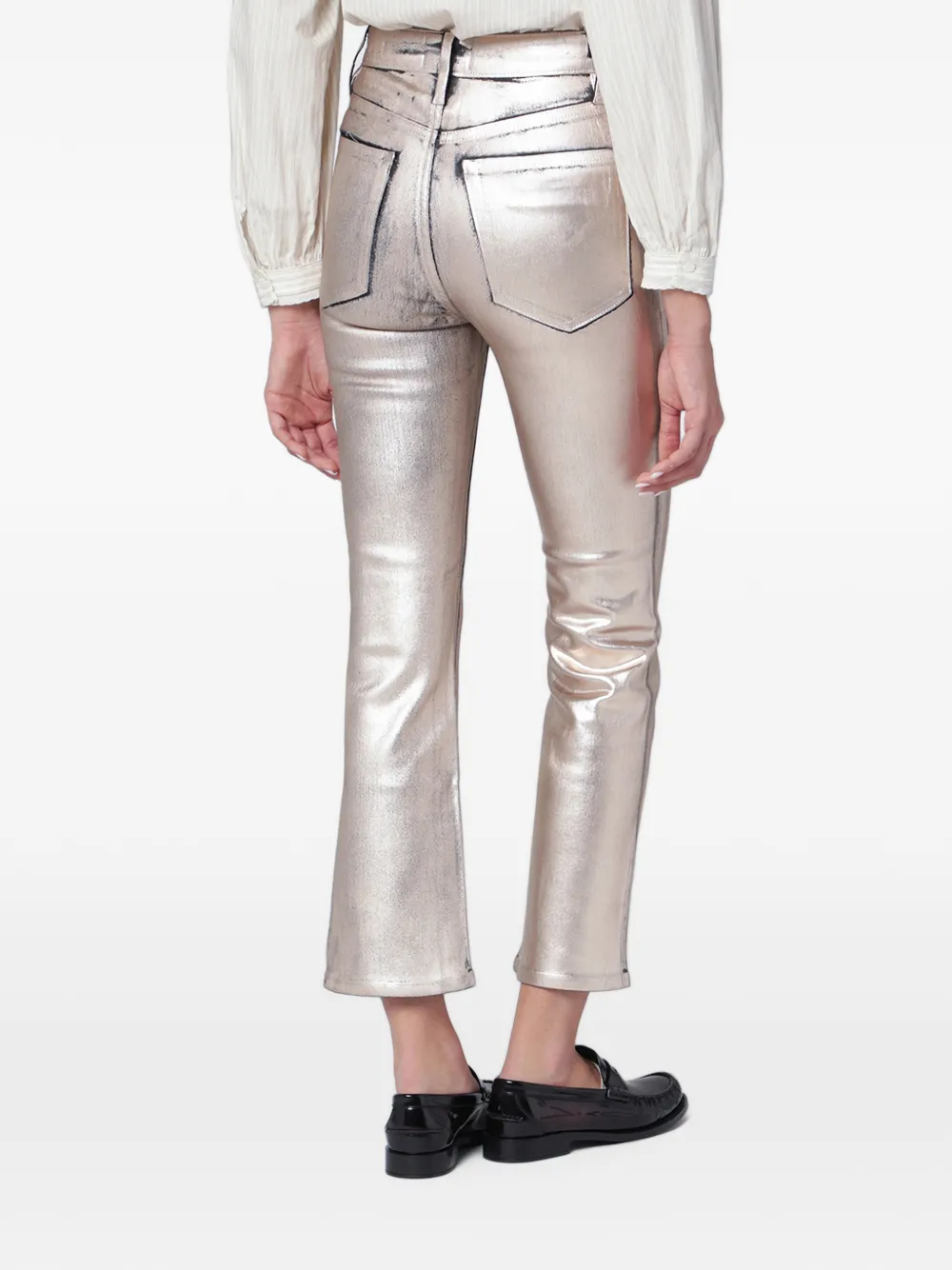FRAME metallic-effect cropped trousers Grijs