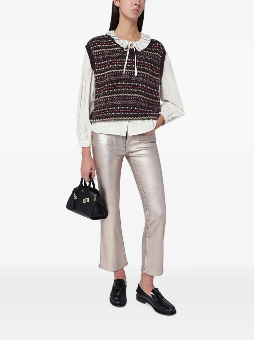 FRAME metallic-effect cropped trousers Grijs