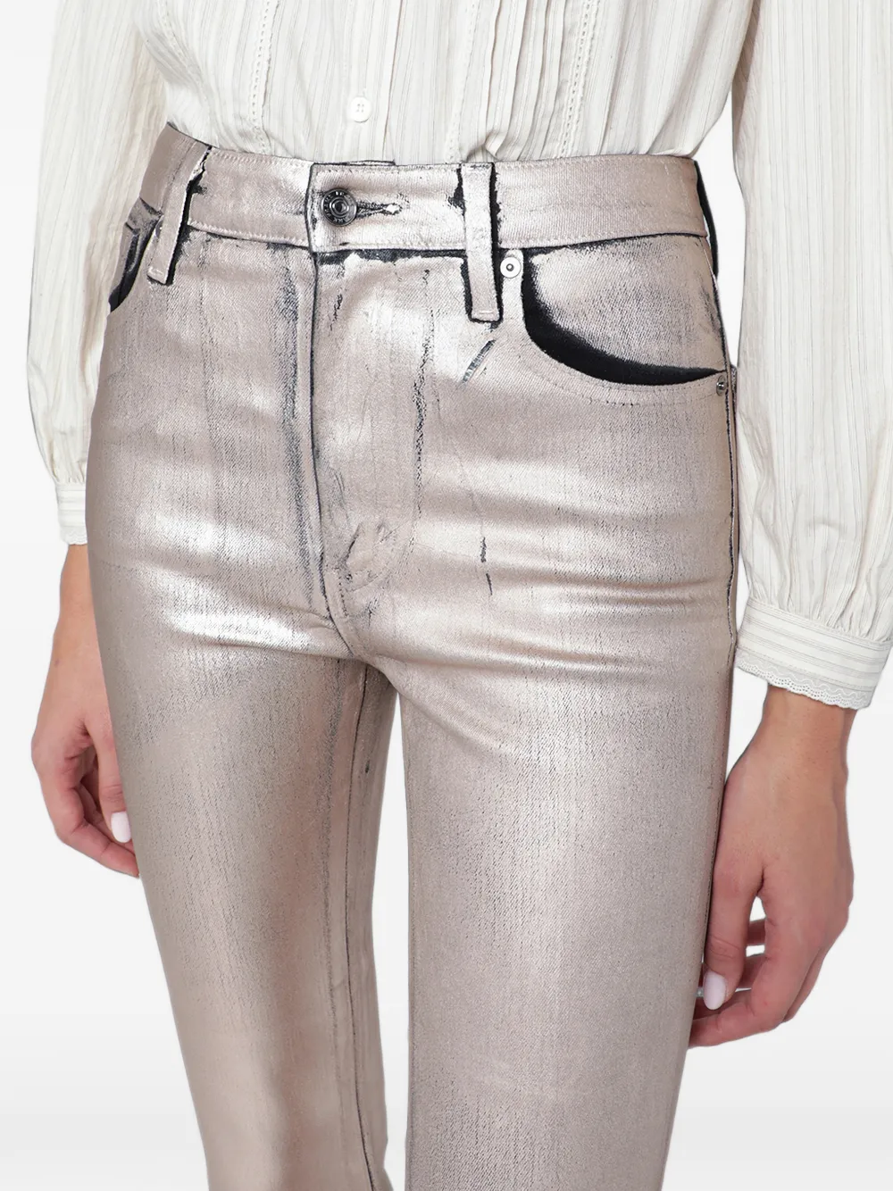 FRAME metallic-effect cropped trousers Grijs