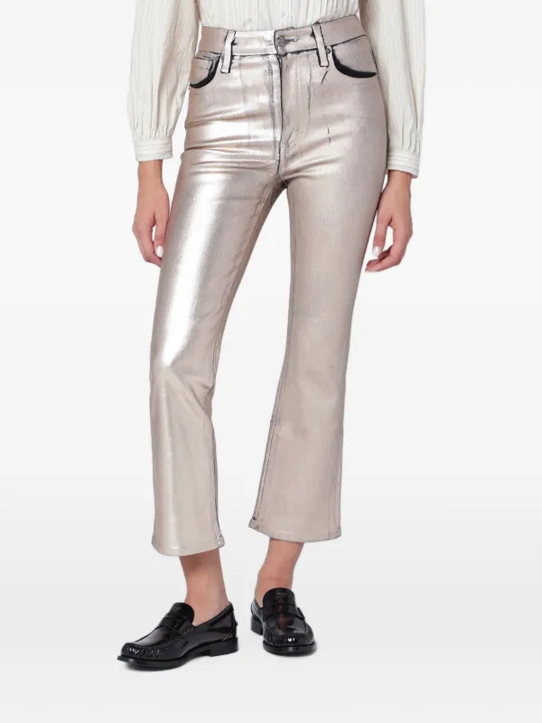 Frame Metallic-effect Cropped Trousers in Grey