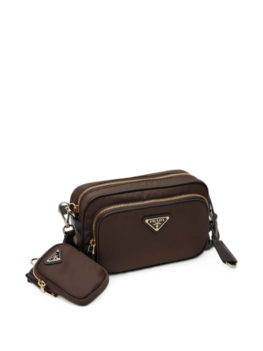 Prada Re-Nylon mini-schoudertas met logo-plakkaat Bruin
