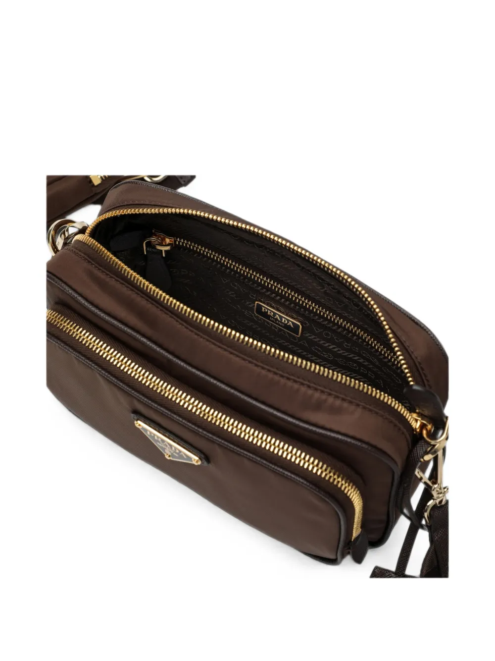 Prada Re-Nylon mini-schoudertas met logo-plakkaat Bruin