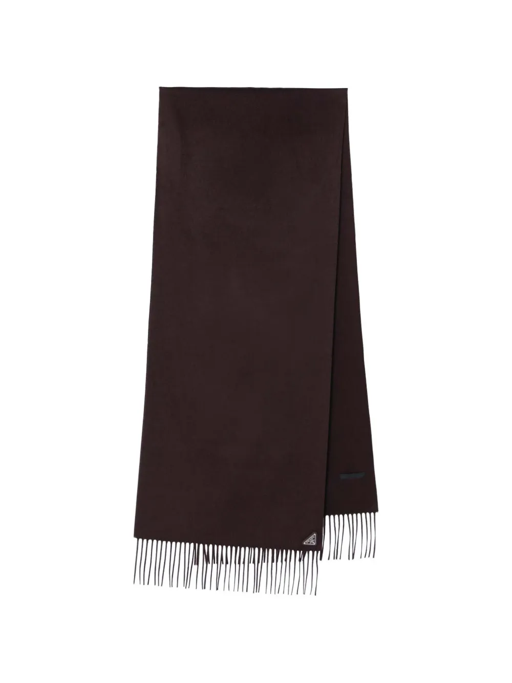 Prada logo-plaque fringed scarf - Marrone