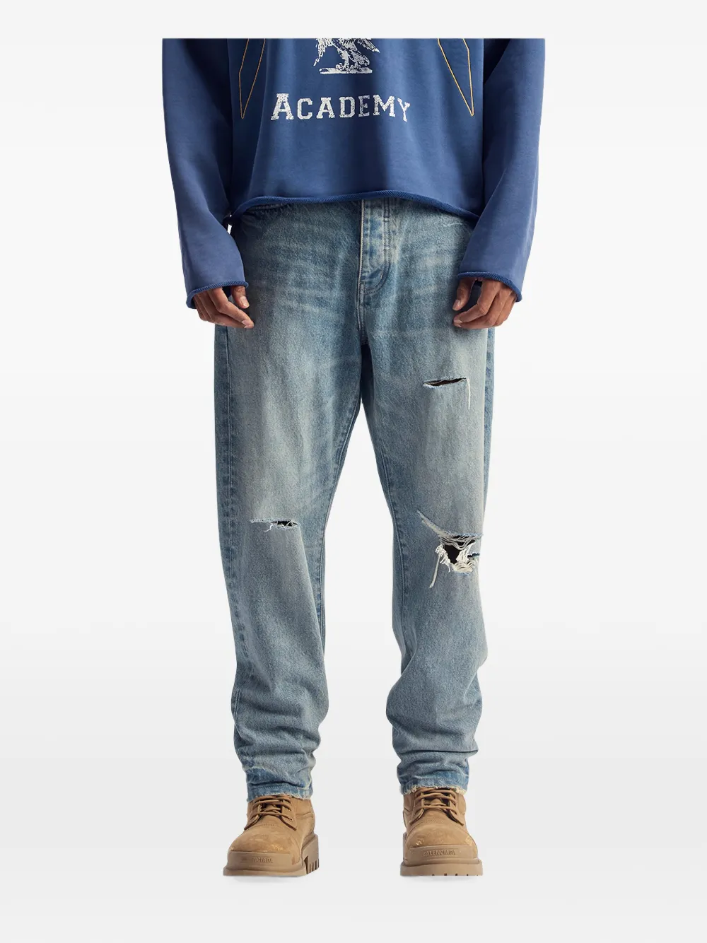 Purple Brand P013 gerafelde jeans met toelopende pijpen Blauw