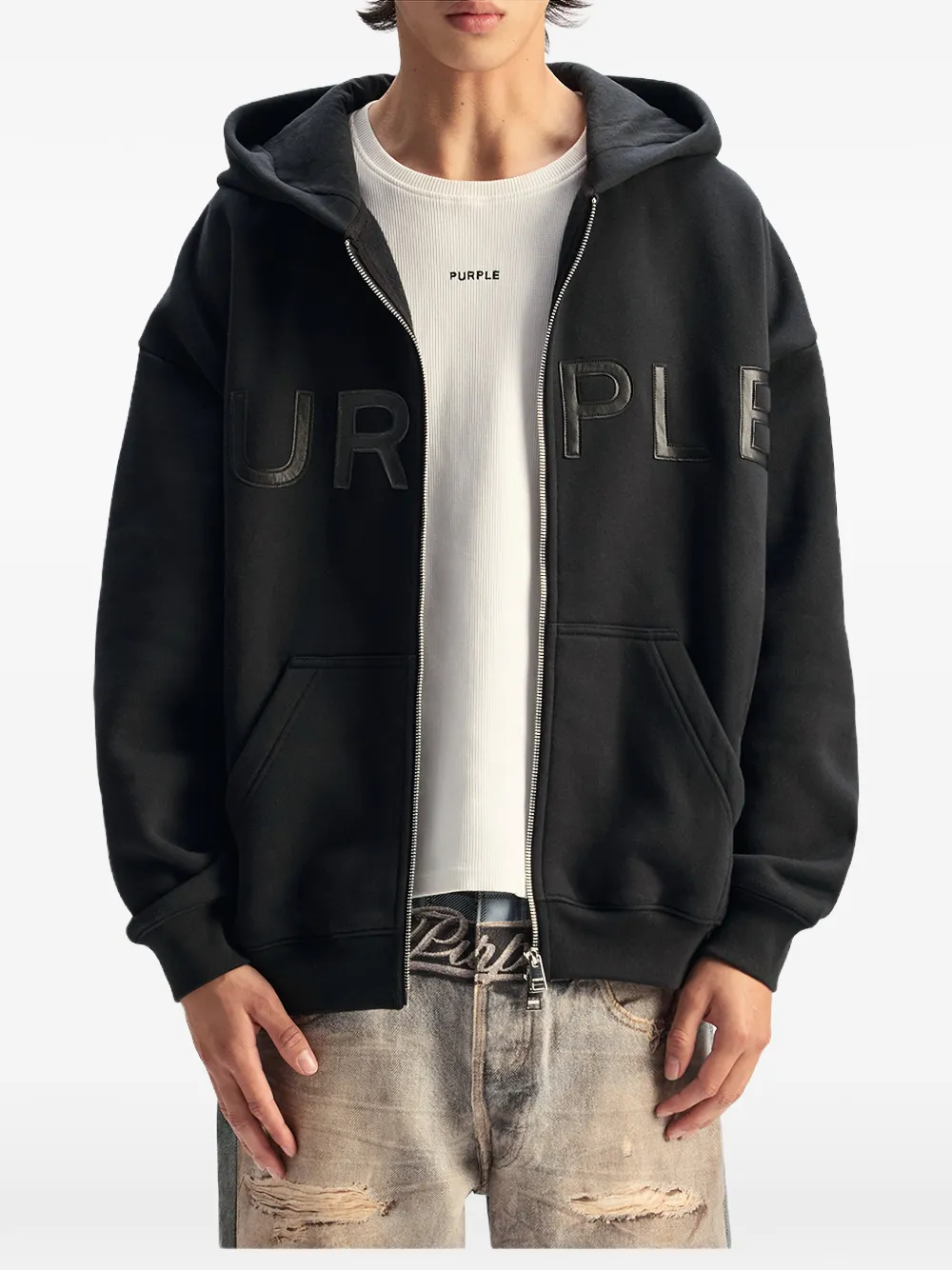 Purple Brand Hoodie met logopatch Zwart