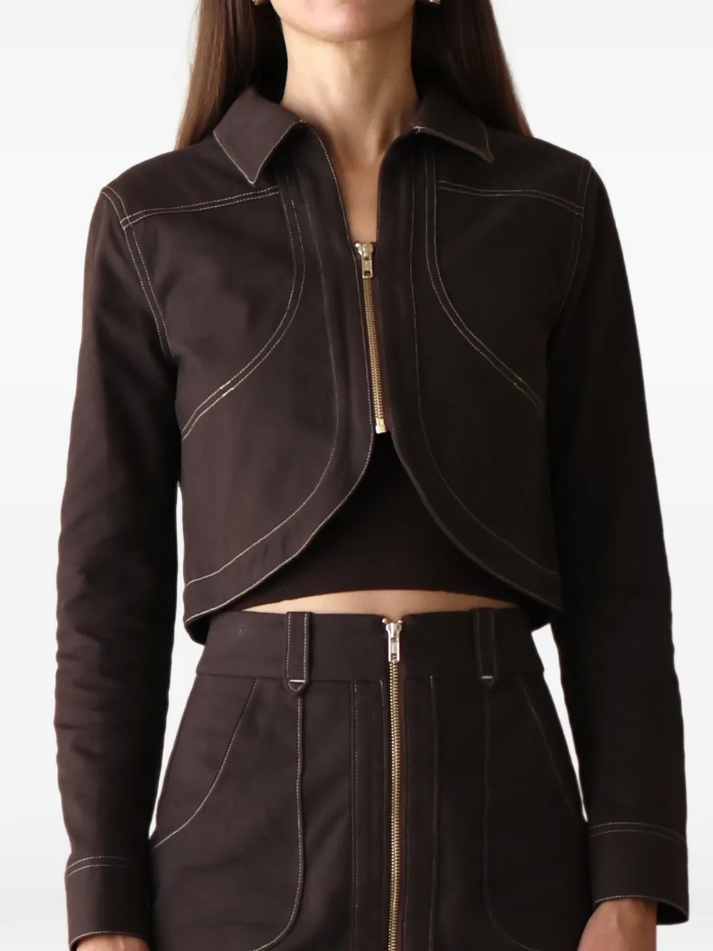 HEVRON Lucia cropped jack met contrasterende stiksels Bruin