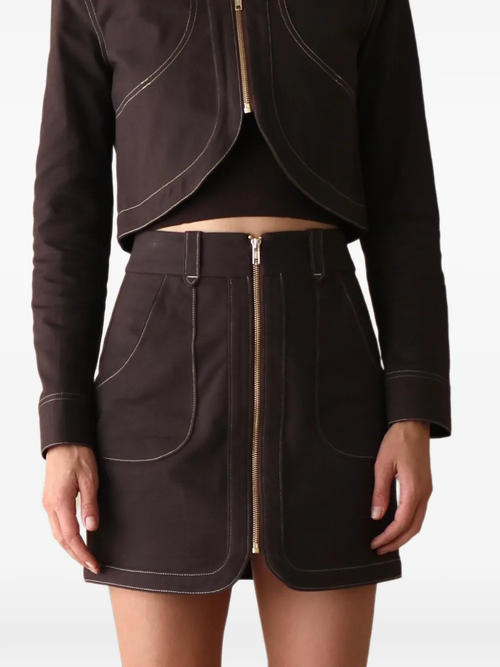 HEVRON Nora mini-rok met contrasterend stiksel Bruin