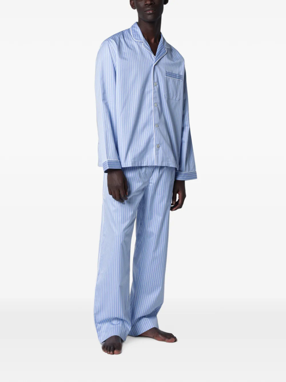 TEKLA Gestreepte katoenen pyjama Blauw
