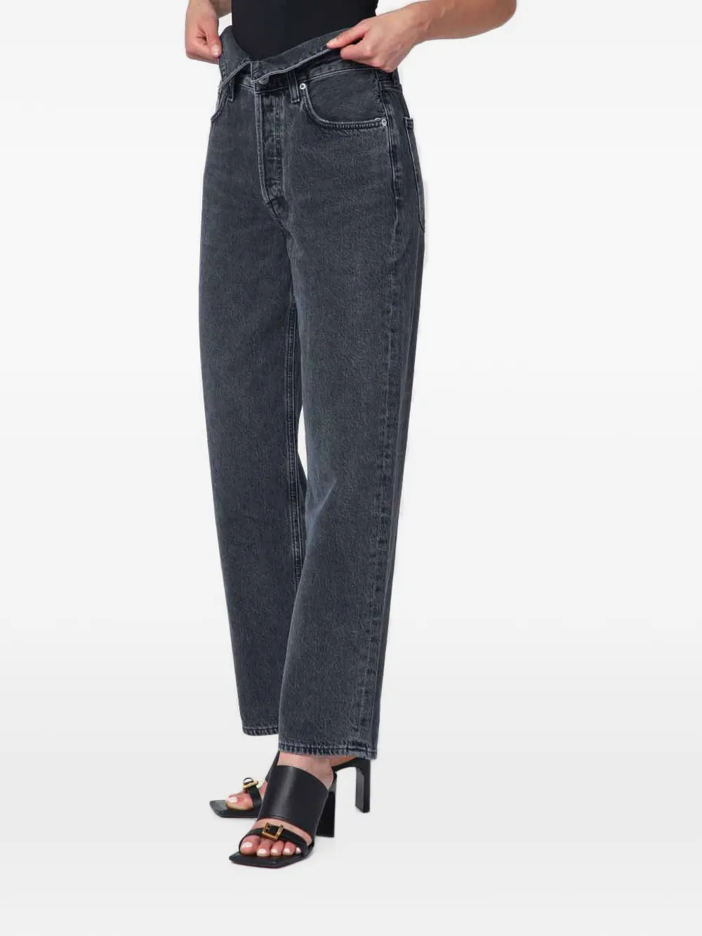 AGOLDE Echo fold-over straight-leg jeans Grijs