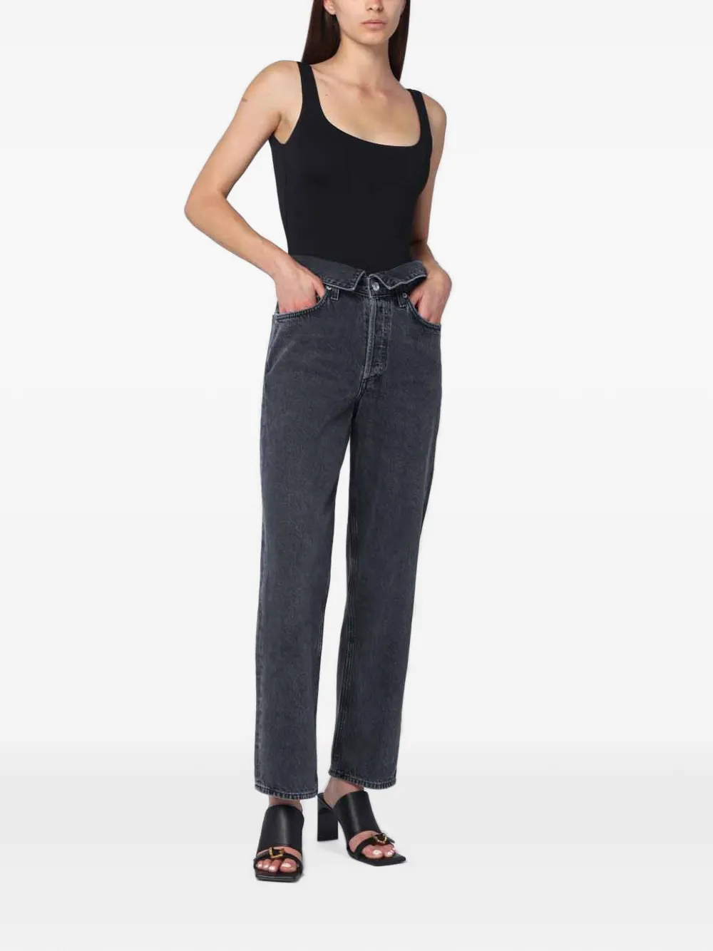 AGOLDE Echo fold-over straight-leg jeans Grijs