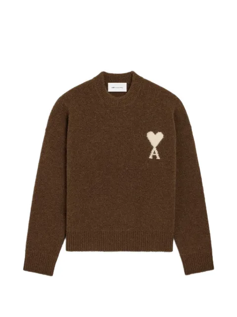 AMI Paris brown crewneck alpaca sweater with Ami de Coeur
