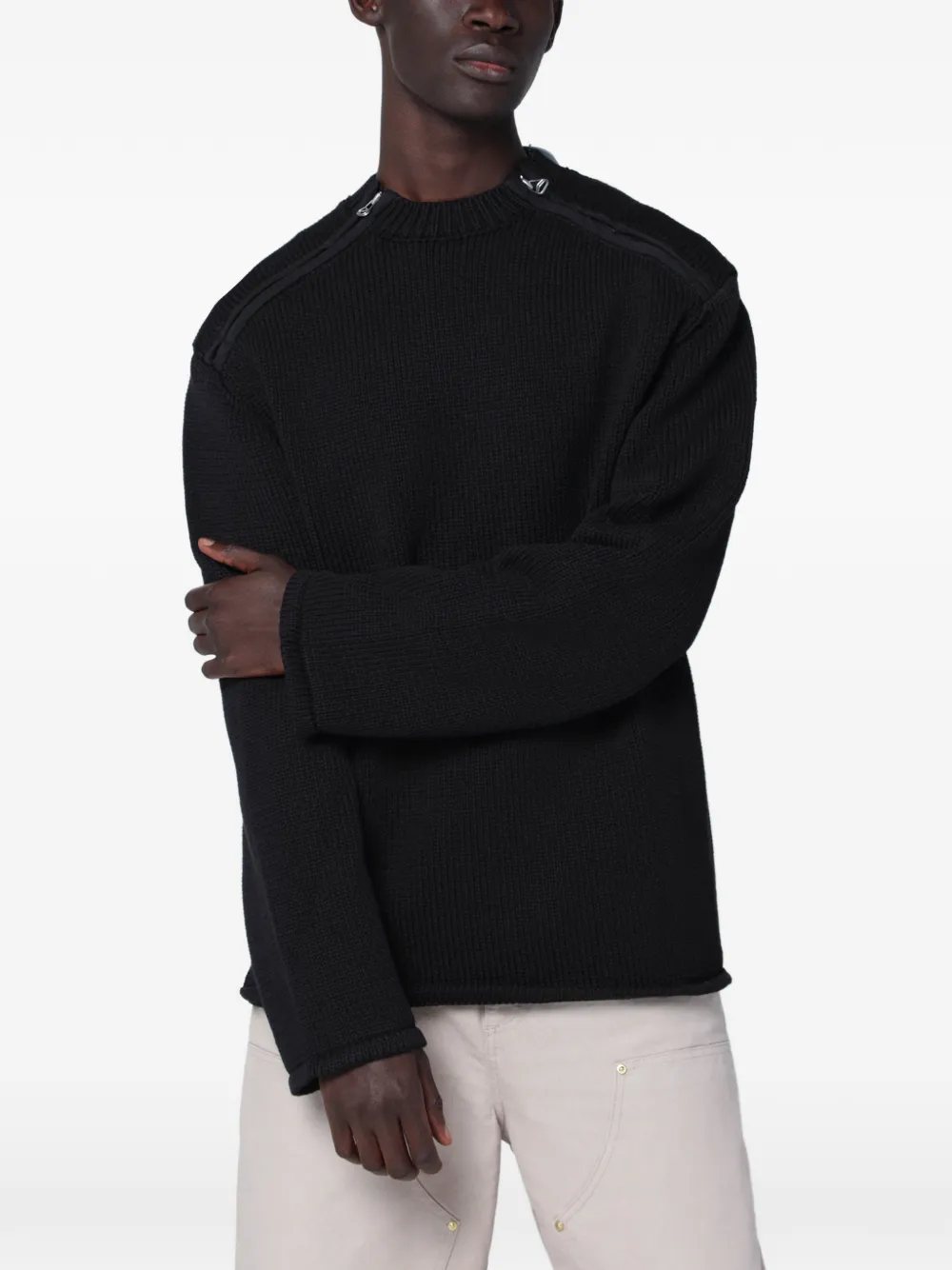OAMC zip-shoulder waffle-knit sweater - Noir OAMC zip-shoulder waffle-knit sweater - Noir