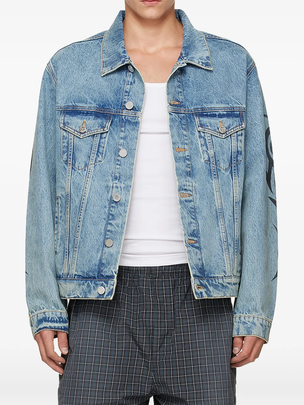 VETEMENTS graffiti tribal denim jacket - Blu