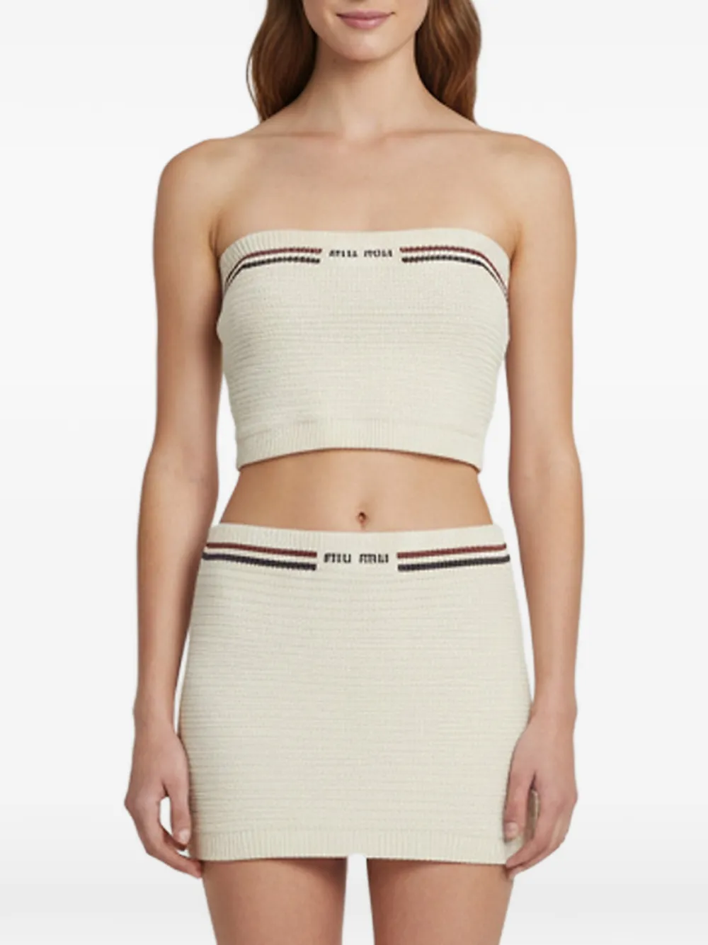 Miu Miu Pre-Owned logo-detail knit top and mini skirt set - Toni neutri