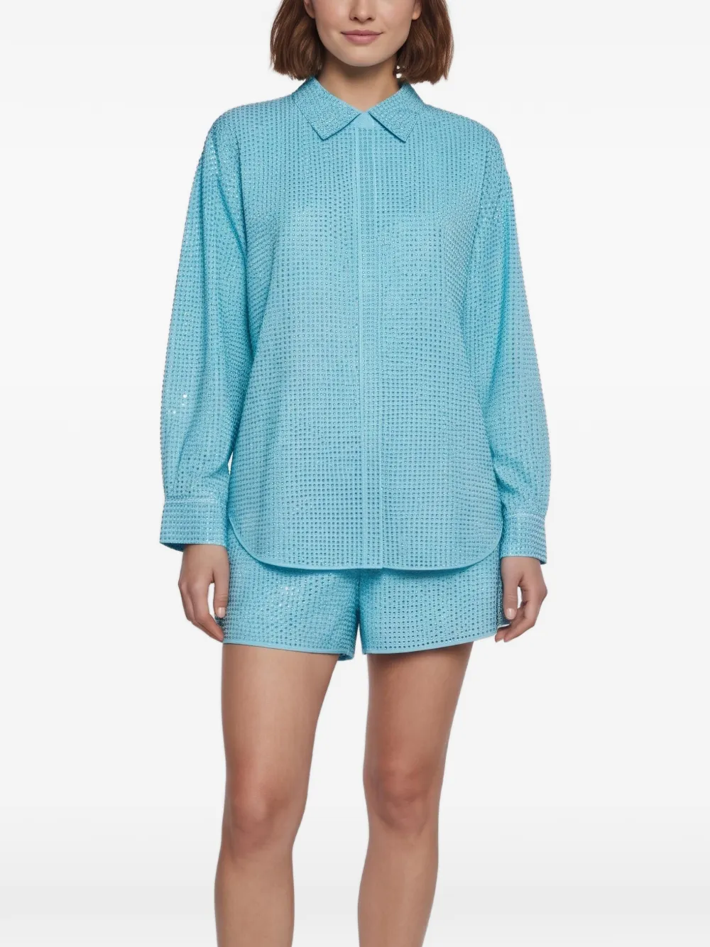 Self-Portrait Hot Fix taffeta shorts set - Blu