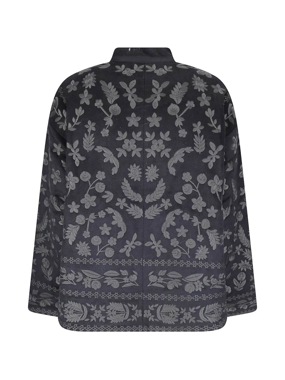 Antik Batik Bertille jack met geborduurde bloemen Zwart