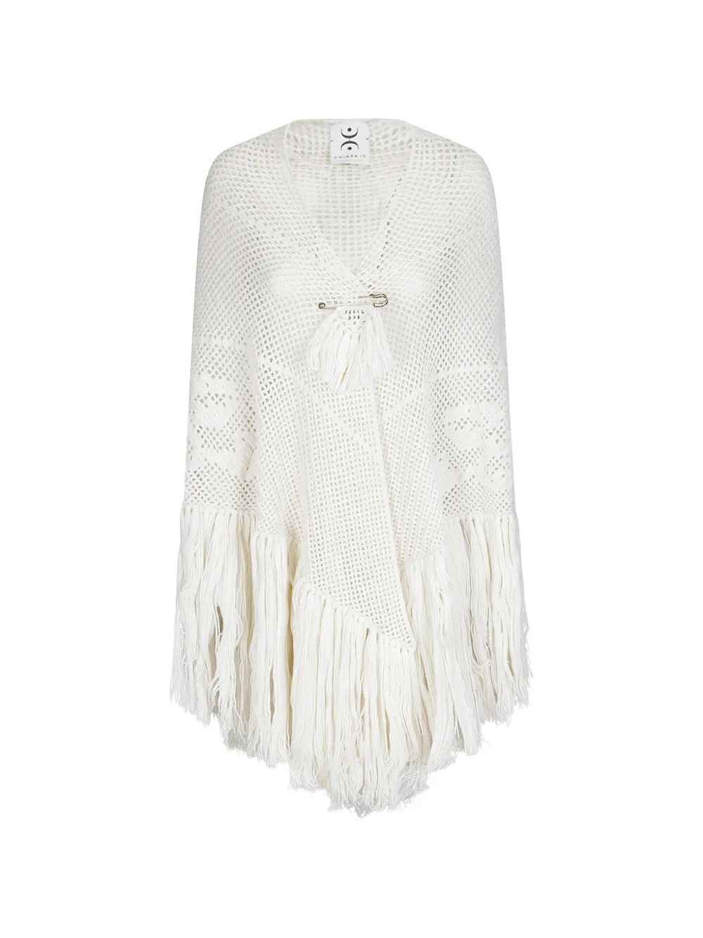 Chiara Is Peony fringe-trim crochet-knit shawl - Bianco