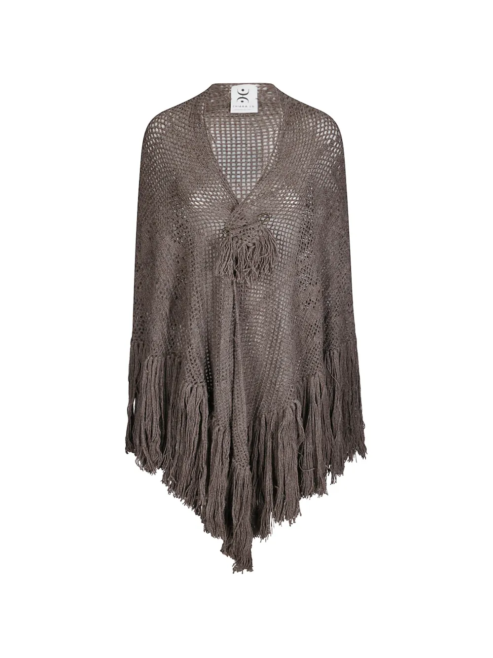 Chiara Is fringe-detail open-knit shawl - Marron