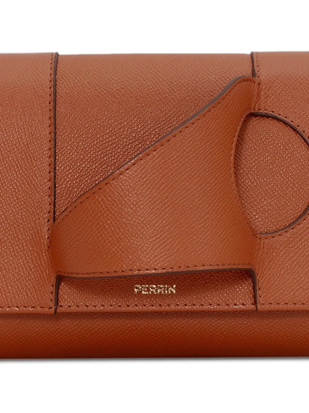 Perrin Paris L'Asymetrique grained leather clutch bag Bruin