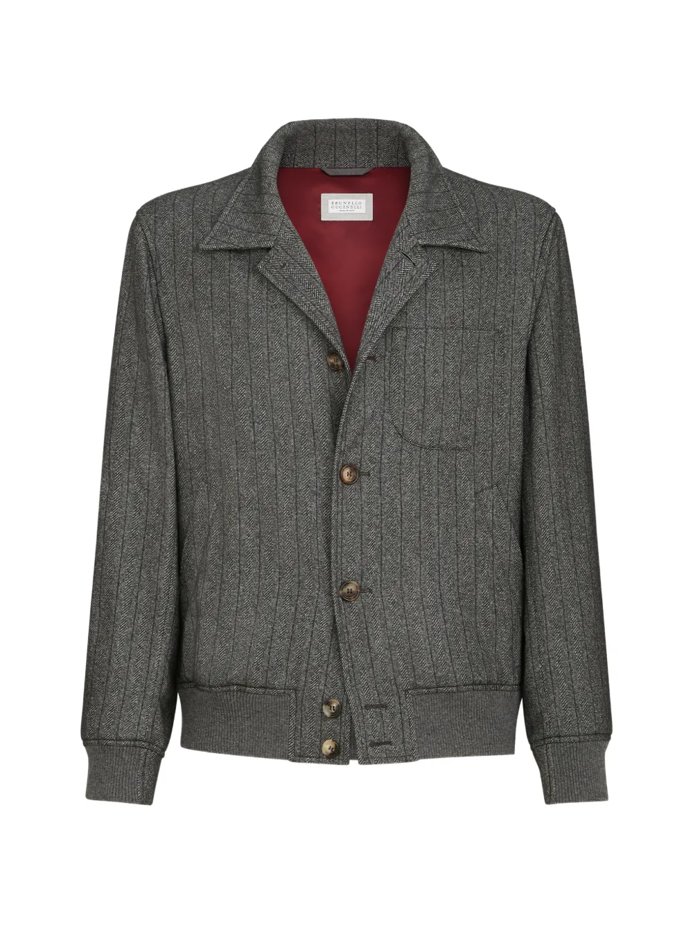 Brunello Cucinelli cashmere and silk chalk stripe chevron outerwear jacket - Grey