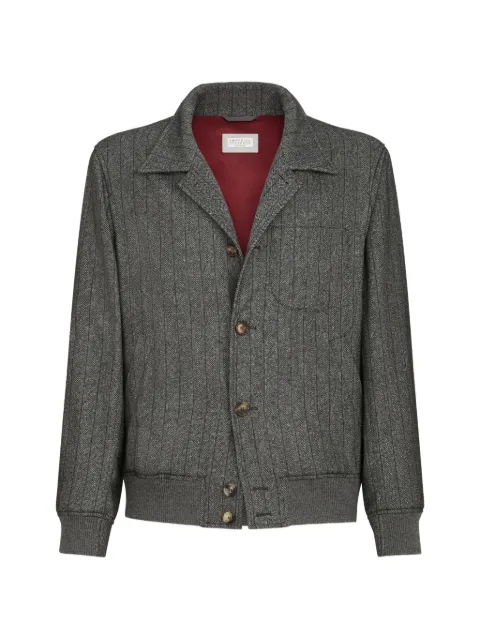 Brunello Cucinelli cashmere and silk chalk stripe chevron outerwear jacket