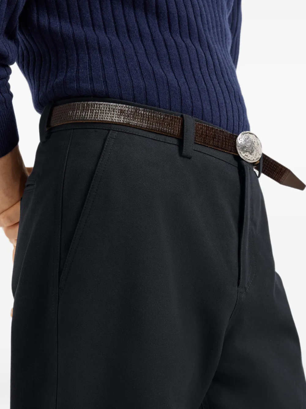 Brunello Cucinelli Ergonomische gabardine broek van katoen en scheerwol Blauw
