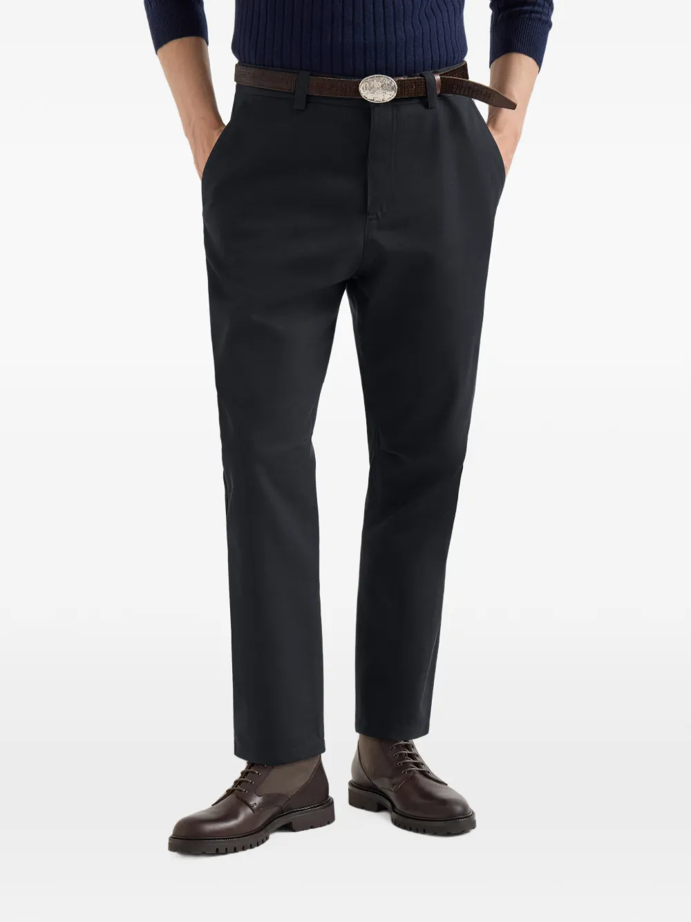 Brunello Cucinelli Ergonomische gabardine broek van katoen en scheerwol Blauw