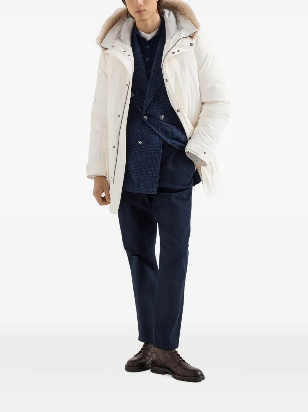 Brunello Cucinelli Ergonomische gabardine broek van katoen en scheerwol Blauw