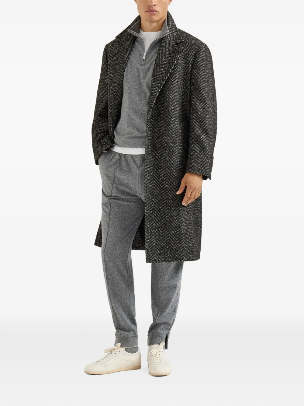 Brunello Cucinelli Kasjmier jersey trui met halve rits en geborduurd logo Grijs