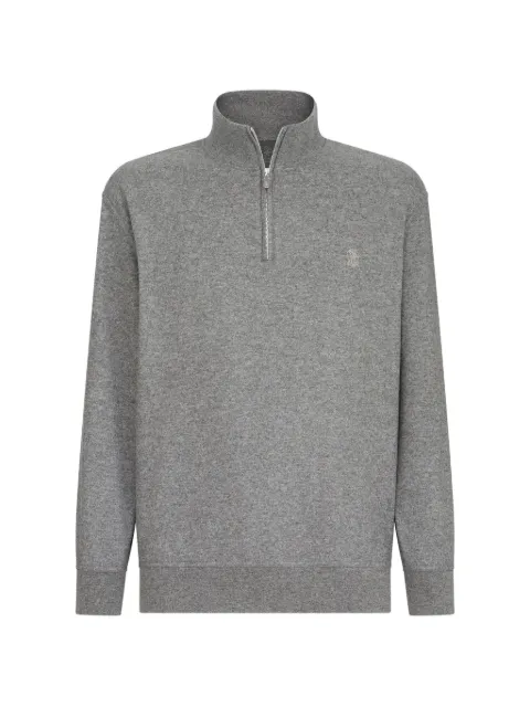 Brunello Cucinelli suéter de jersey de cachemira con medio cierre y logo bordado