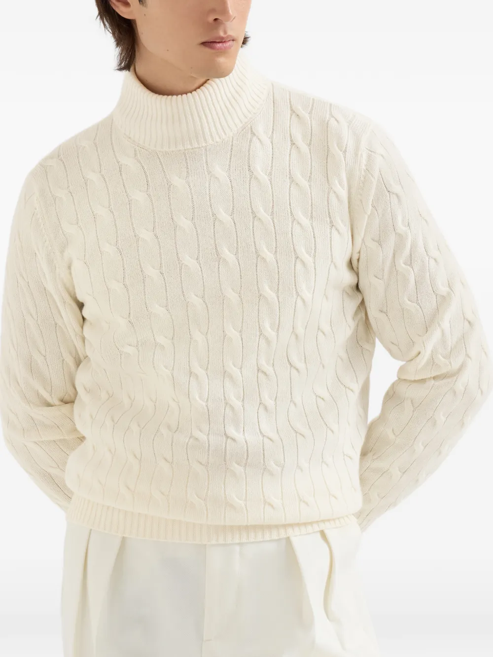 Brunello Cucinelli Kasjmier kabelgebreide coltrui Beige