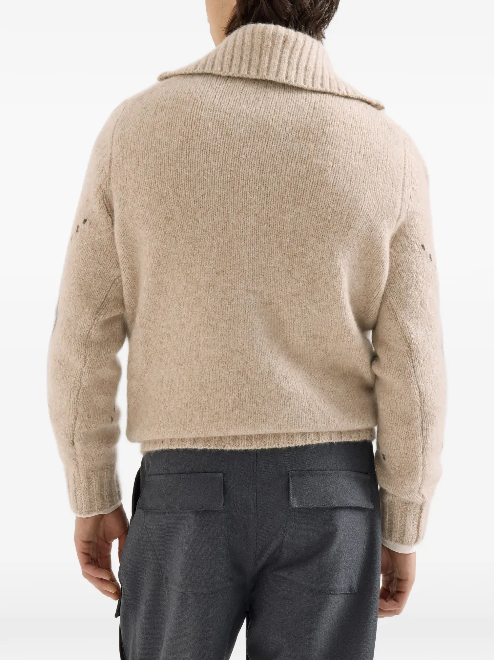 Brunello Cucinelli Kasjmier trui met argyle intarsia en halve rits Beige
