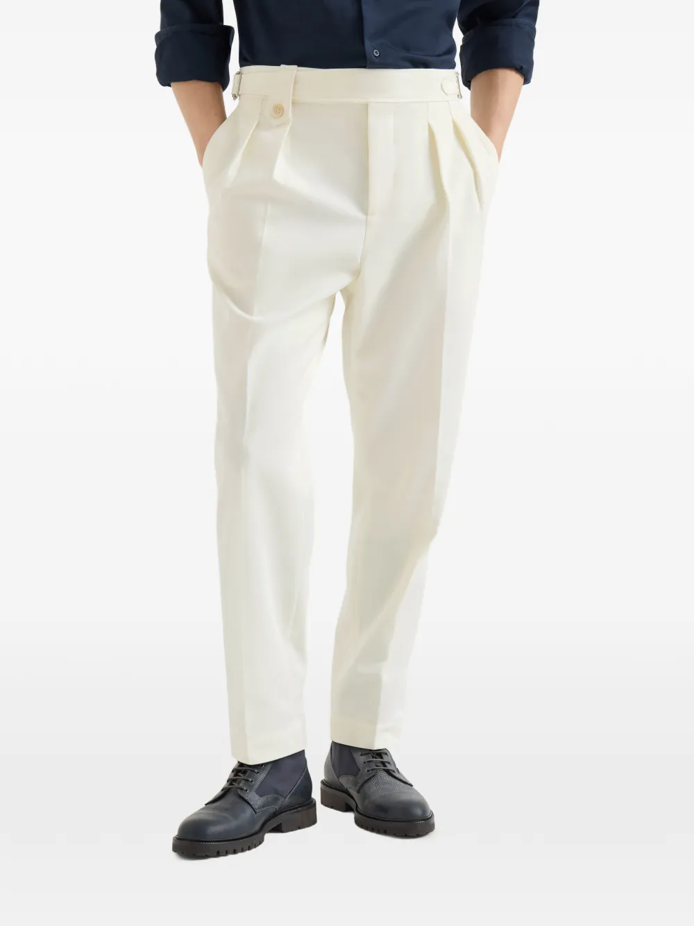 Brunello Cucinelli Gabardine broek met dubbele plooien en taillelipjes Beige