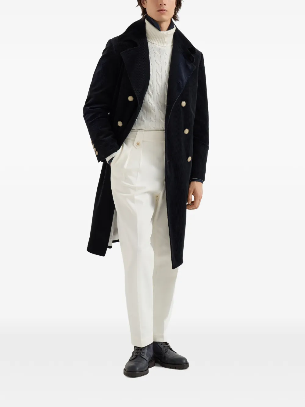 Brunello Cucinelli Gabardine broek met dubbele plooien en taillelipjes Beige