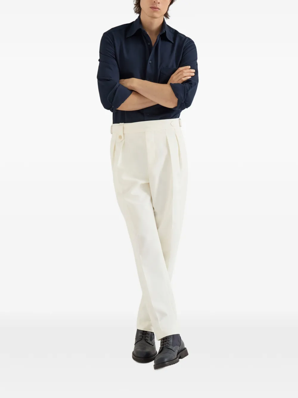 Brunello Cucinelli Gabardine broek met dubbele plooien en taillelipjes Beige