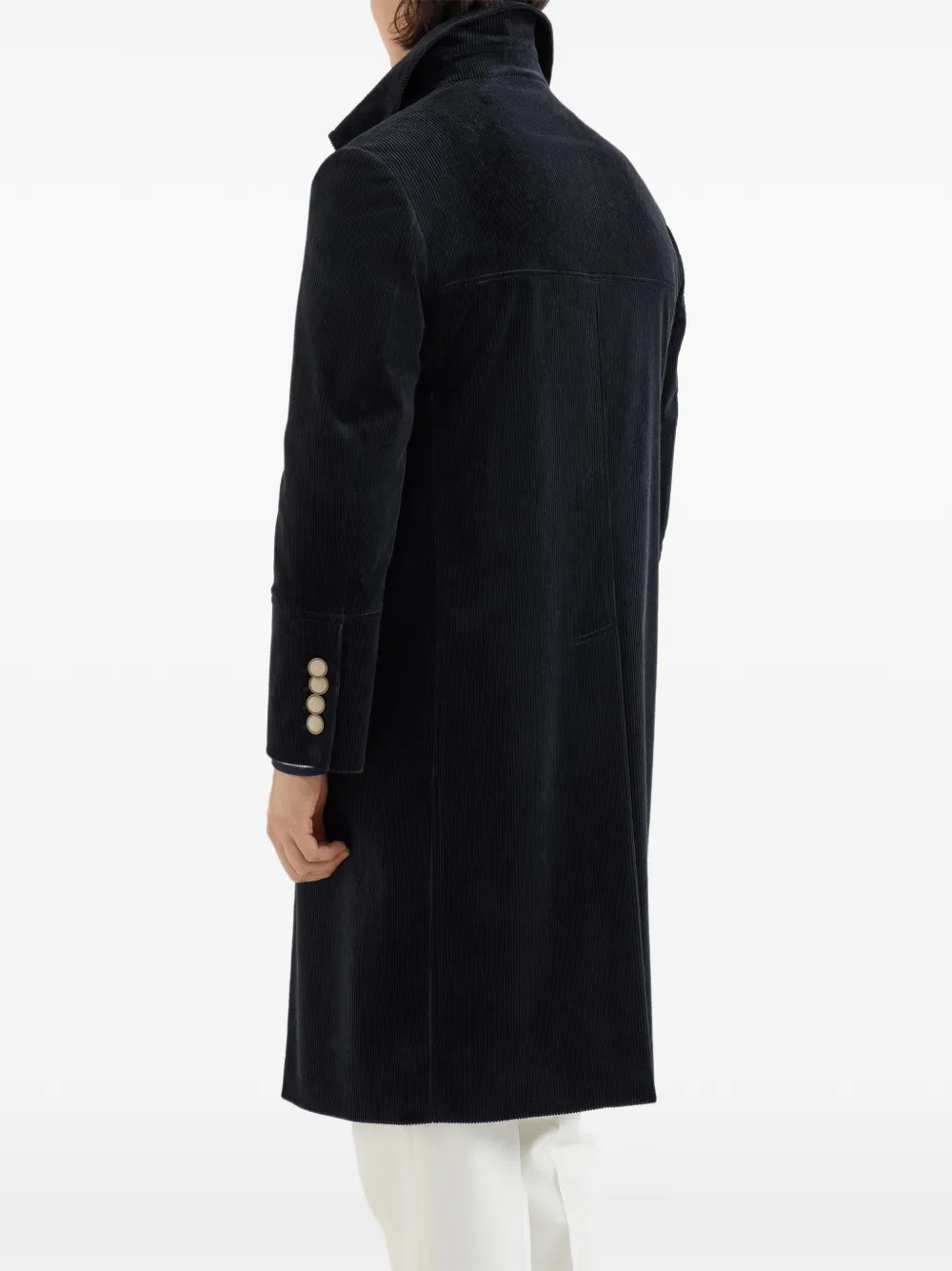 Brunello Cucinelli Comfort katoenen en kasjmier ribfluwelen jas met anderhalve rij knopen Blauw
