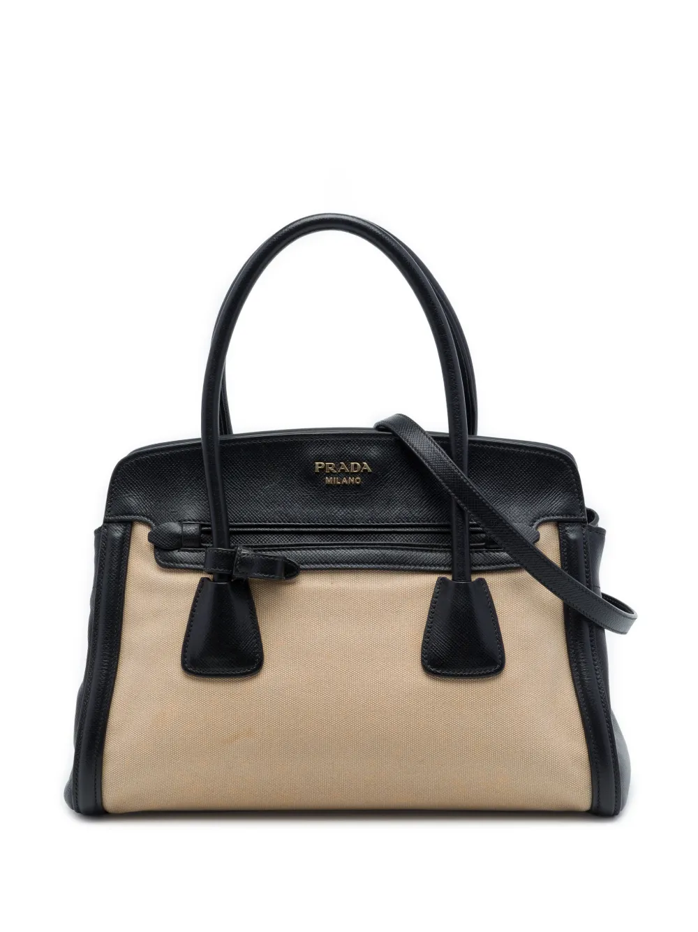 Prada Pre-Owned 2010-2026 Bicolor Saffiano Cuir Trimmed Canvas satchel - Toni neutri
