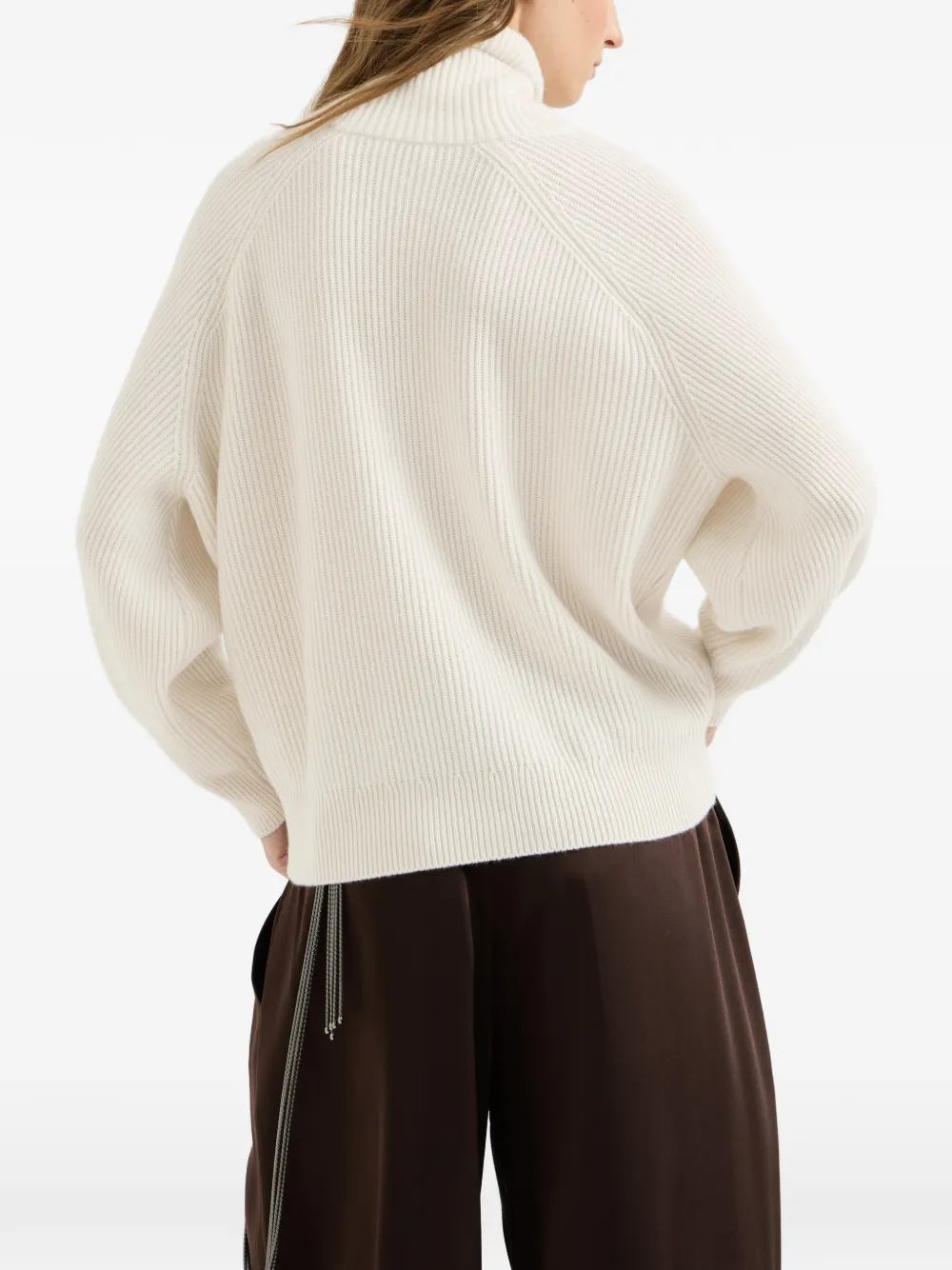 Brunello Cucinelli Kasjmier coltrui met Engelse rib en lint Beige