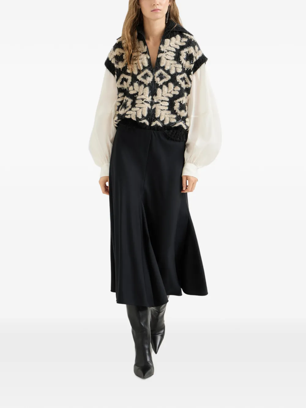 Brunello Cucinelli Comfort twill rok van scheerwol en viscose met flared zoom Zwart