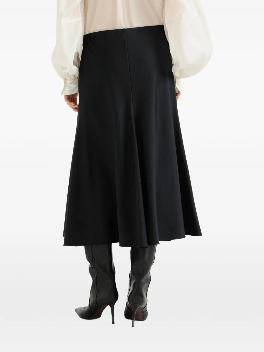Brunello Cucinelli Comfort twill rok van scheerwol en viscose met flared zoom Zwart