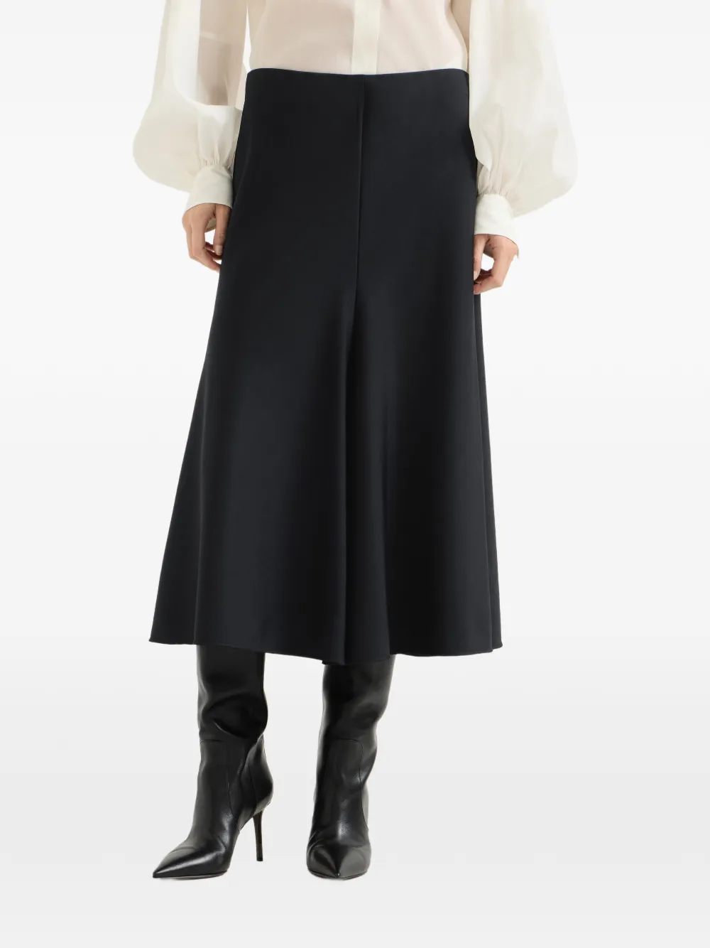 Brunello Cucinelli Comfort twill rok van scheerwol en viscose met flared zoom Zwart