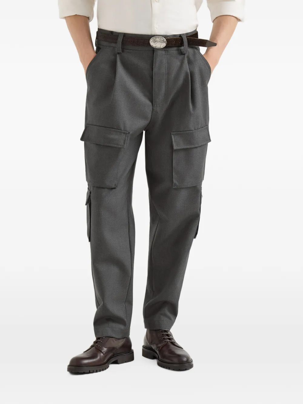 Brunello Cucinelli Cargobroek met diagonale structuur en meerdere zakken Grijs