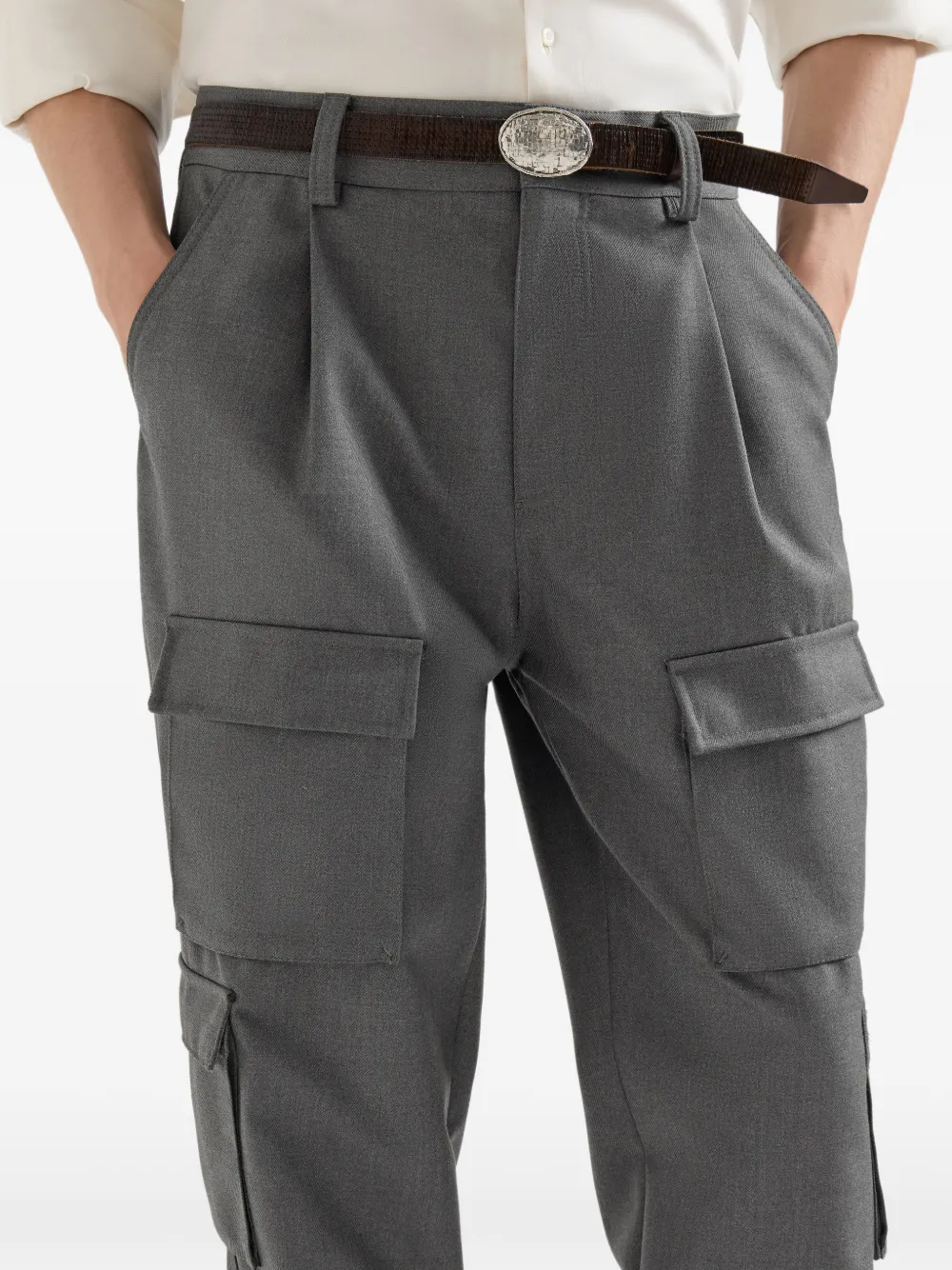 Brunello Cucinelli Cargobroek met diagonale structuur en meerdere zakken Grijs